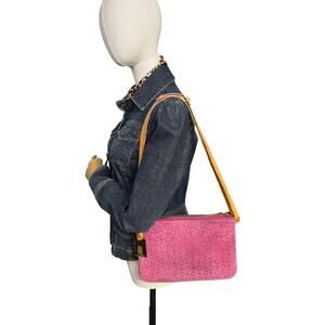 Celine Pink Suede Monogram Double Pouch Shoulder Bag Vintage Italy MC00/3